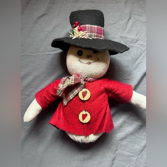 Festive Snowman Plush with Red Coat and Black Hat - Picture 1 of 5